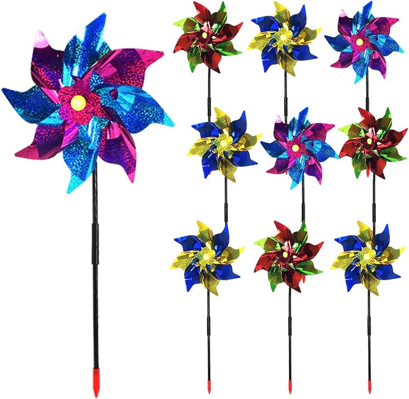 Kidepoch Paper Master 10 Pack Garden Pinwheels with Plastic Stakes| 20 inch Sparkle Pin Wheel Set | Scare Off Birds and Animals Away | Pinwheels for Yard and Garden, Red (KFP670) - Image 1